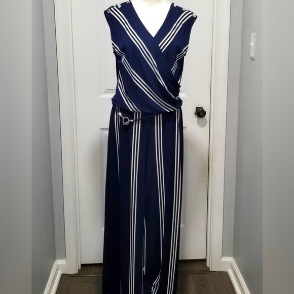 Ralph Lauren Pants - Ralph Lauren Many and White striped jumpsuit with belt sleeveless Medium